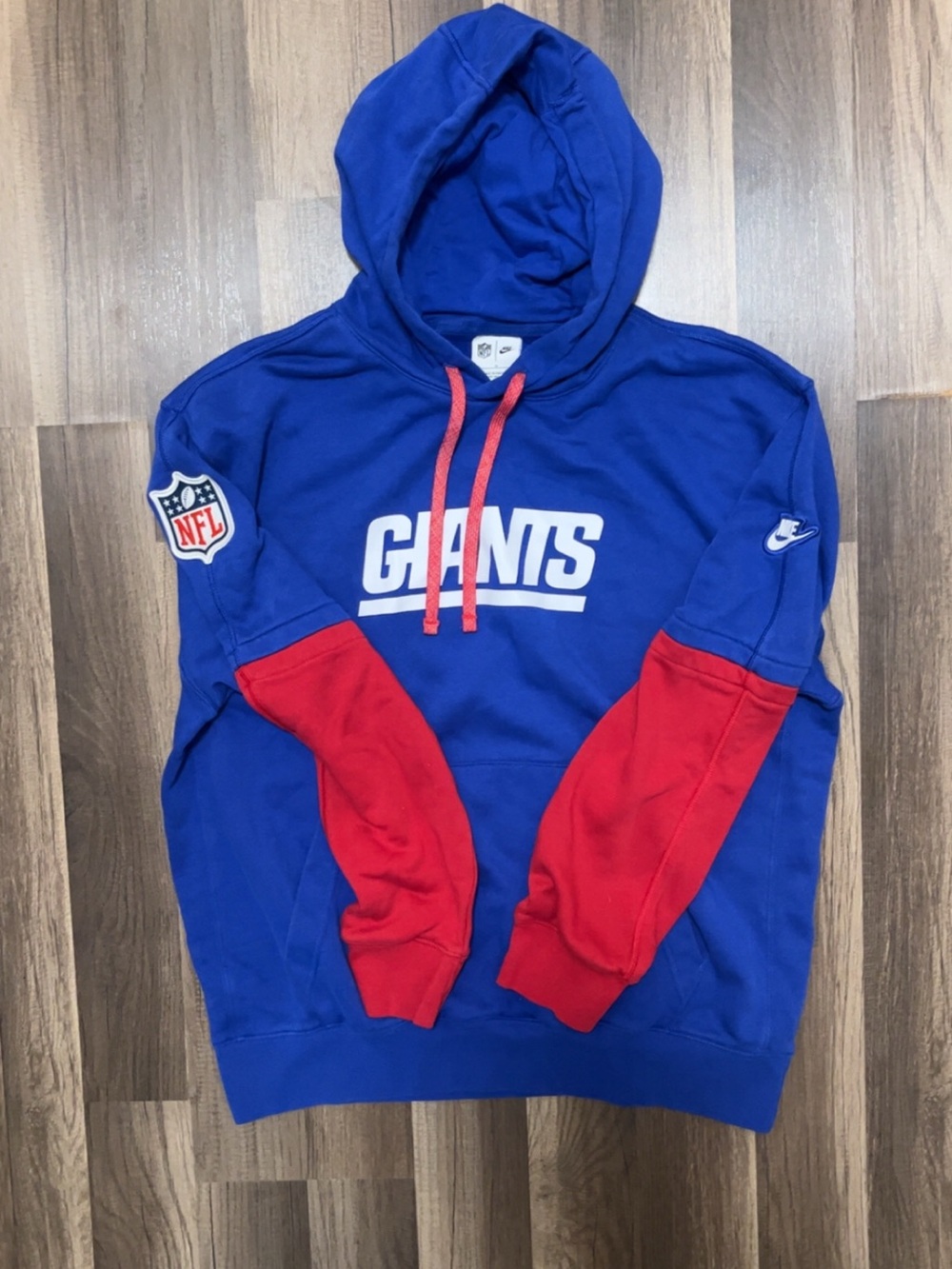 NFL NIKE GIANTS Men’s Blue Red Large Pullover Hoodie Sweatshirt